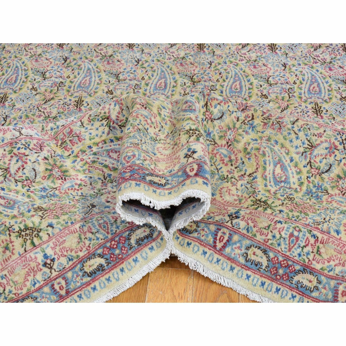 10'X13' Ivory Antique Farsian Karman Full Pile Hand Knotted Wool Rug