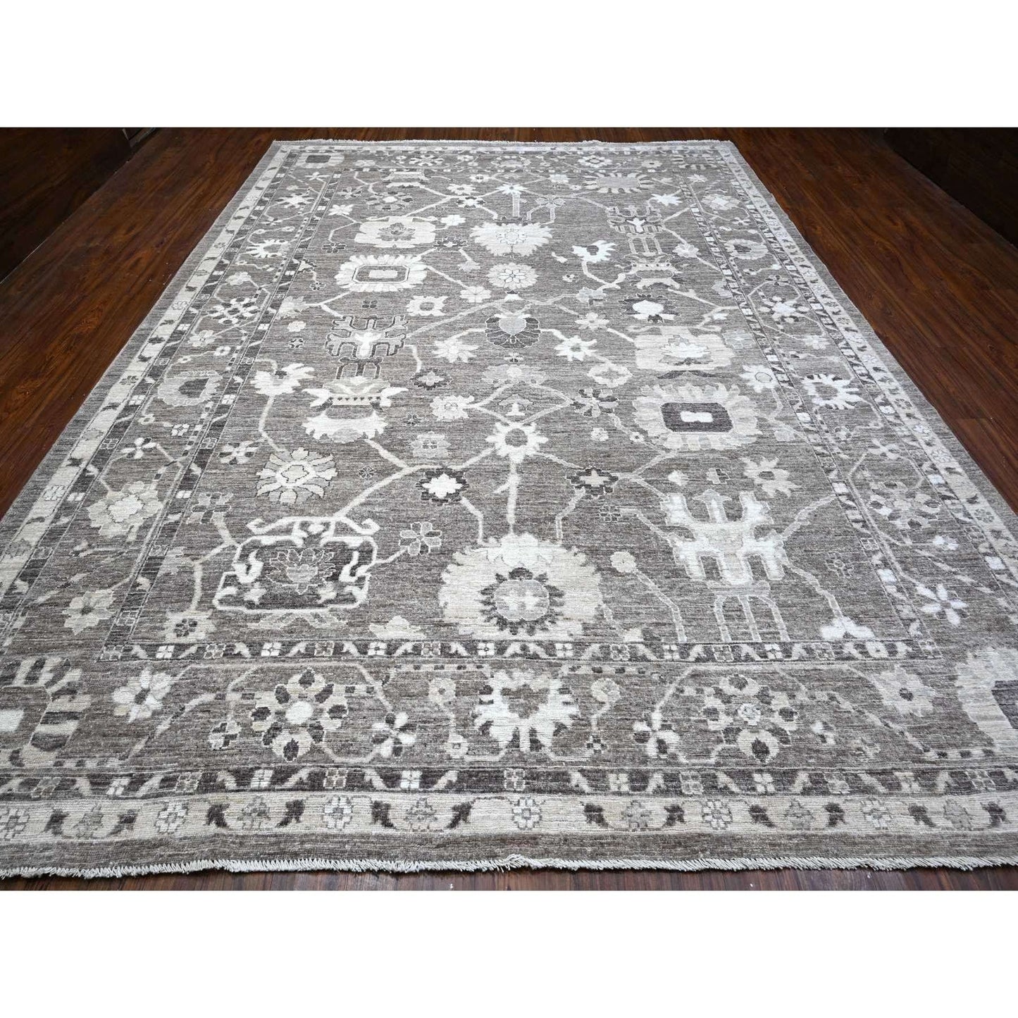 10'2"X14' Nevada Gray Hand Knotted Afghan Angora Oushak Oriental Rug