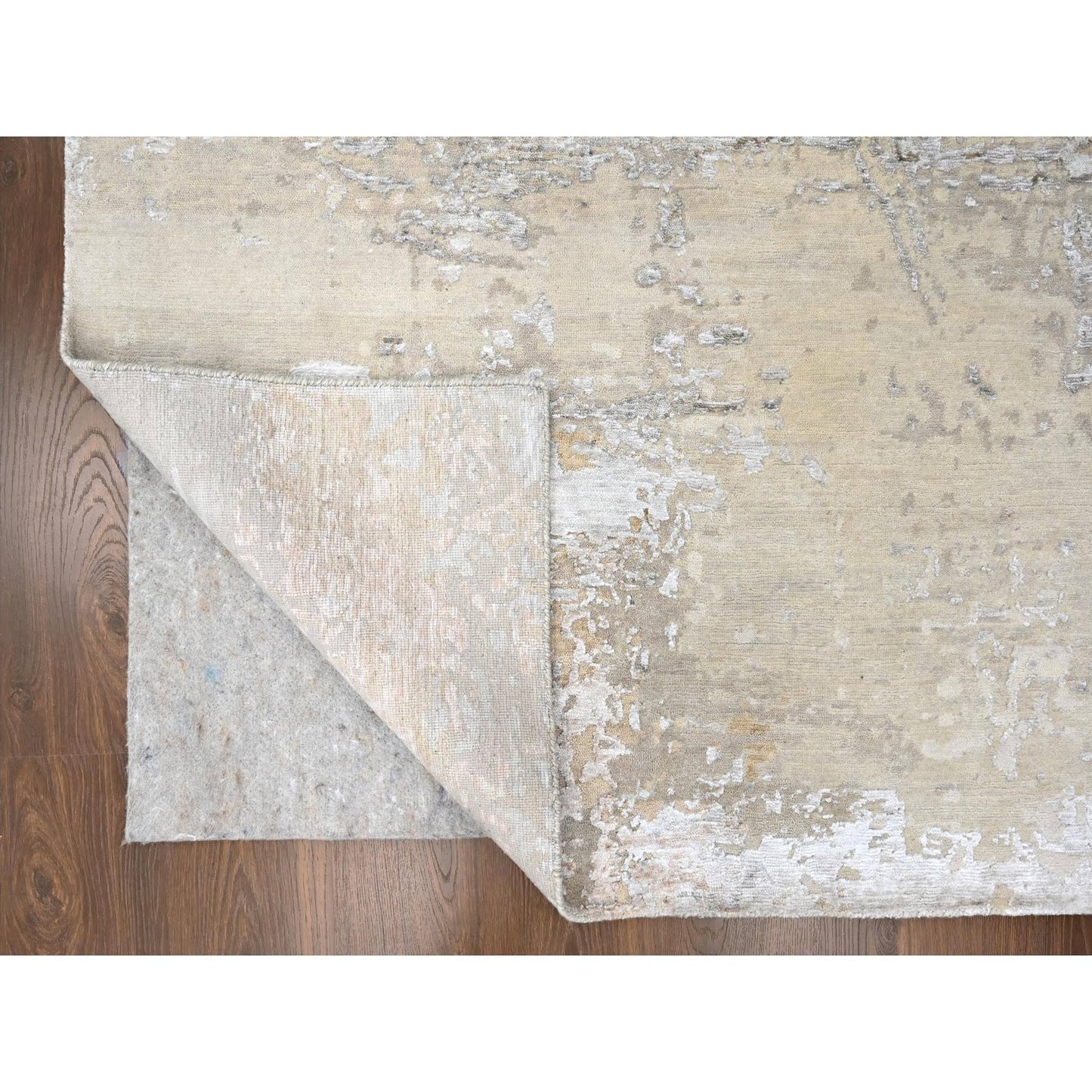 10'X13'10" Gray Soft Abstract Design Wool & Silk Hand Knotted Modern Rug