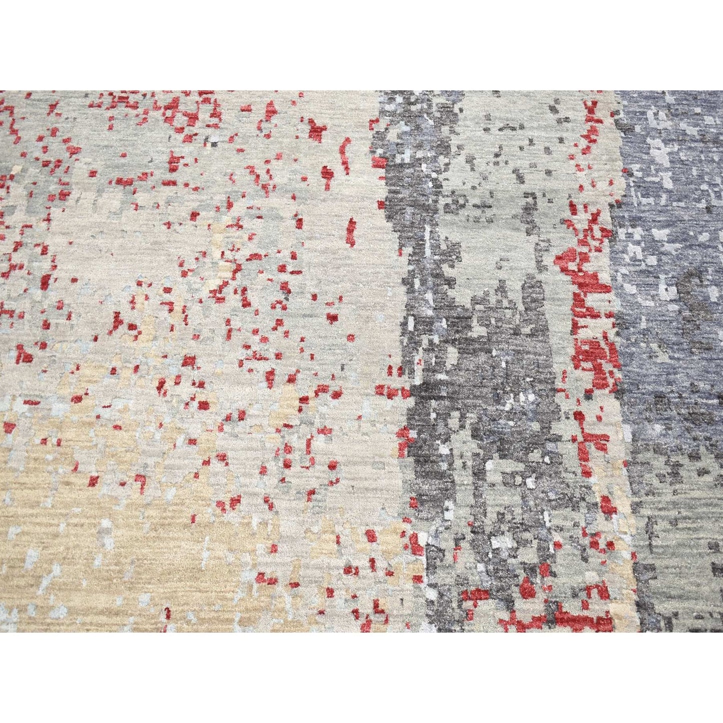 10'X14'2" Gray Abstract Design Denser Weave Pure Wool Hand Knotted Rug