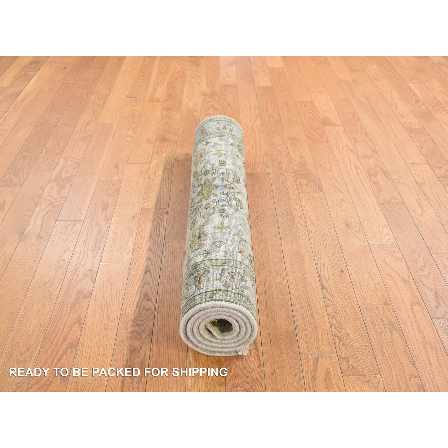 3'X5'1" Acoustic White Wool Hand Knotted Karjihooz Design Runner Rug