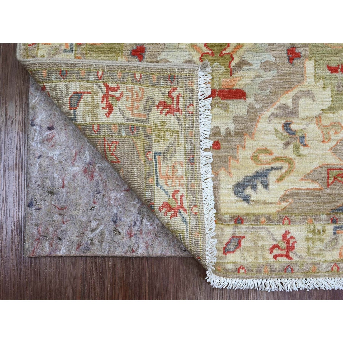 2'7"X6' Oyster Gray Heris With Dragon Design Wool Hand Knotted Runner Rug