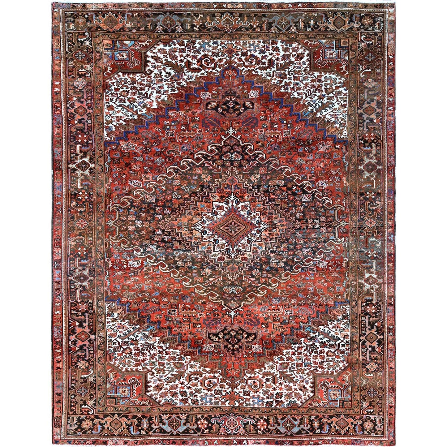 9'8"X12'4" Red Vintage Zoroastrian Heris Even Wear Wool Hand Knotted Rug