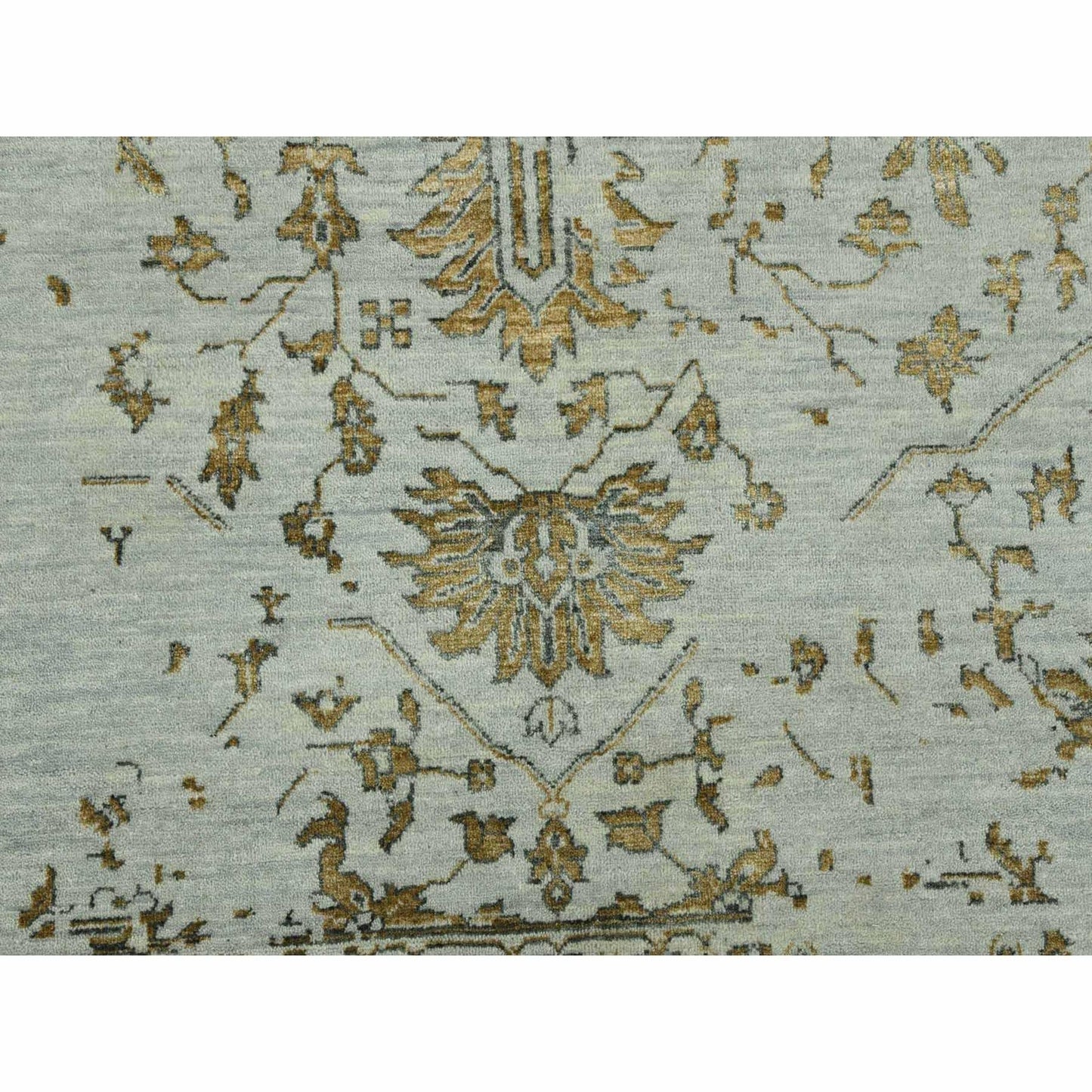 10'X14' Gray Hand Knotted Zoroastrian Heris Design Wool And Silk Rug