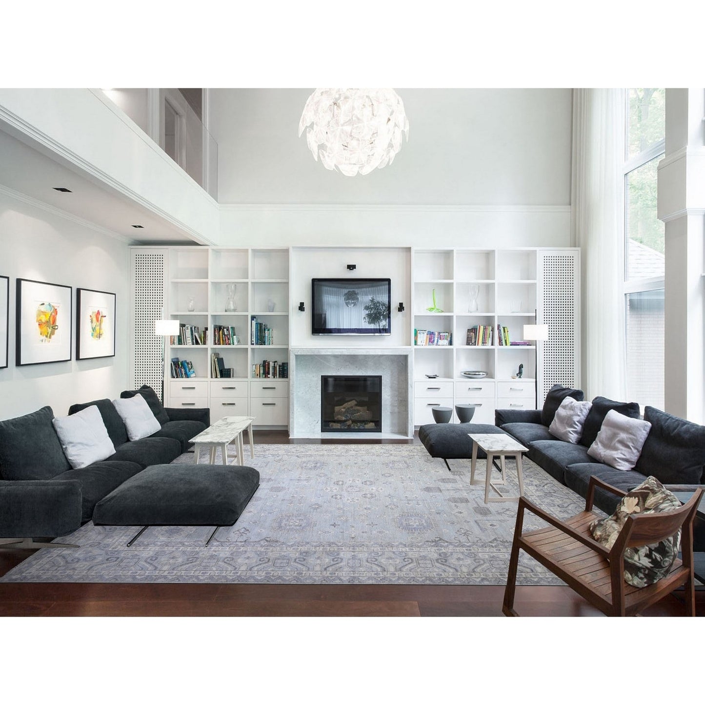 11'10"X16'3" Gray Wool Hand Knotted White Wash Peshawar Oversized Rug