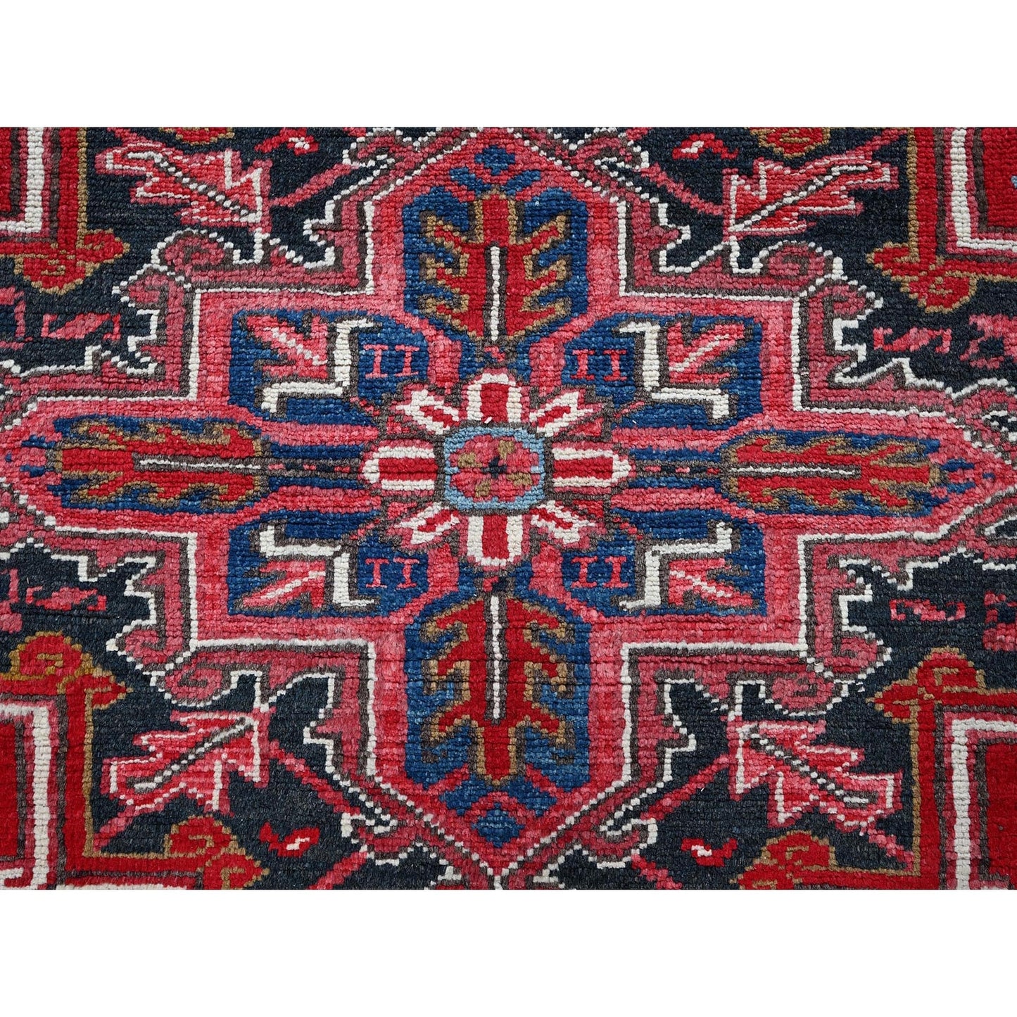 7'X9' Red Vintage Zoroastrian Heris Shaved Low 100% Wool Hand Knotted Rug