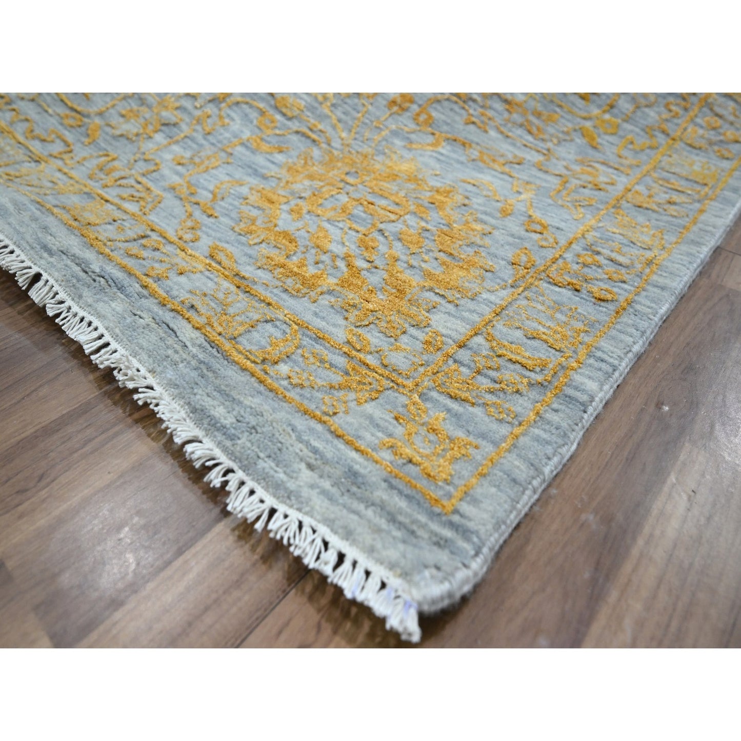 10'X14' Gold Zoroastrian Influence Design Hand Knotted Wool & Silk Rug