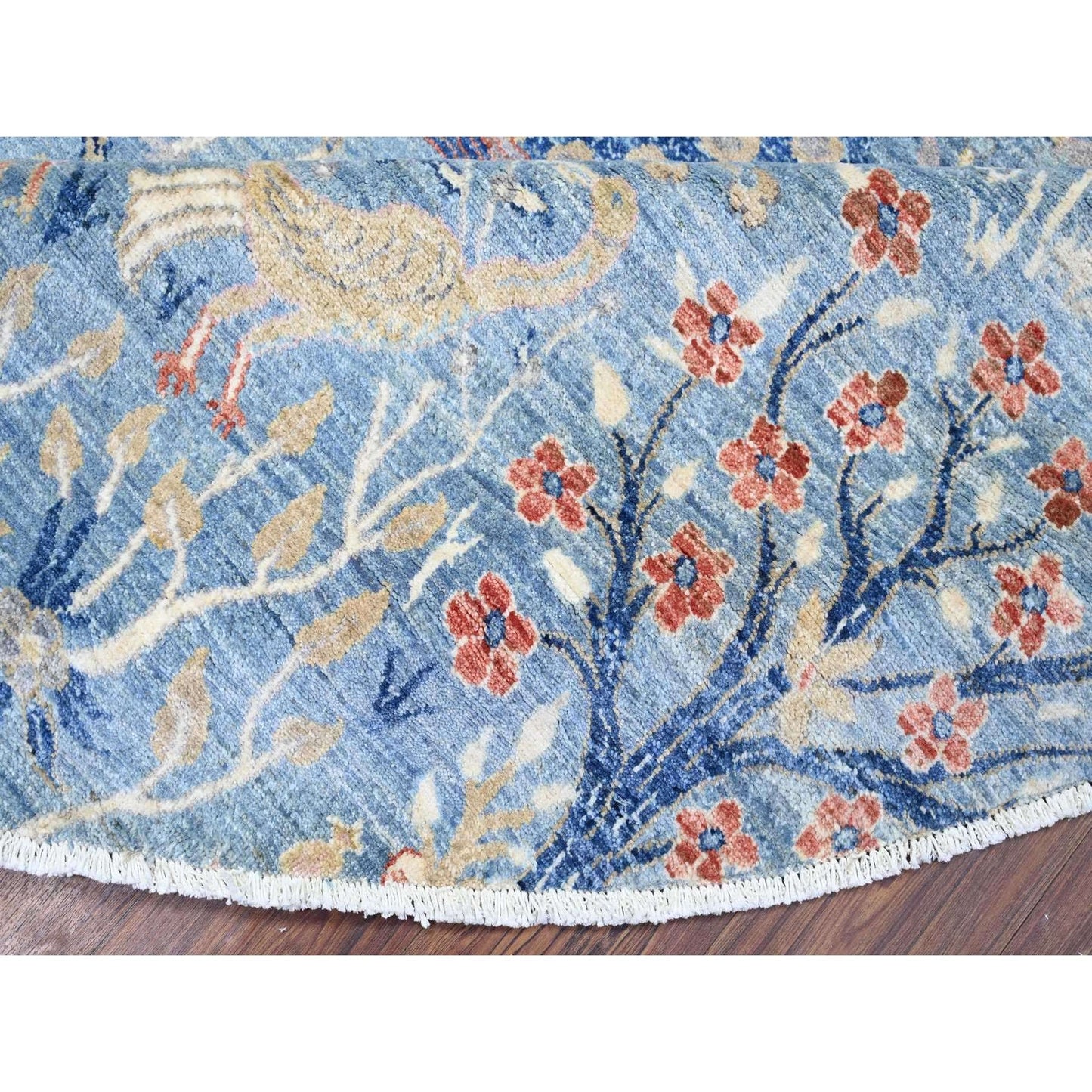12'X12' Glaucous Blue Hand Knotted Afghan Peshawar Wool Round Rug