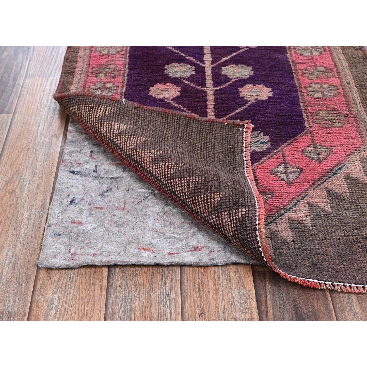 2'X11' Pink Vintage Northwest Zoroastrian Hand Knotted Pure Wool Runner Rug