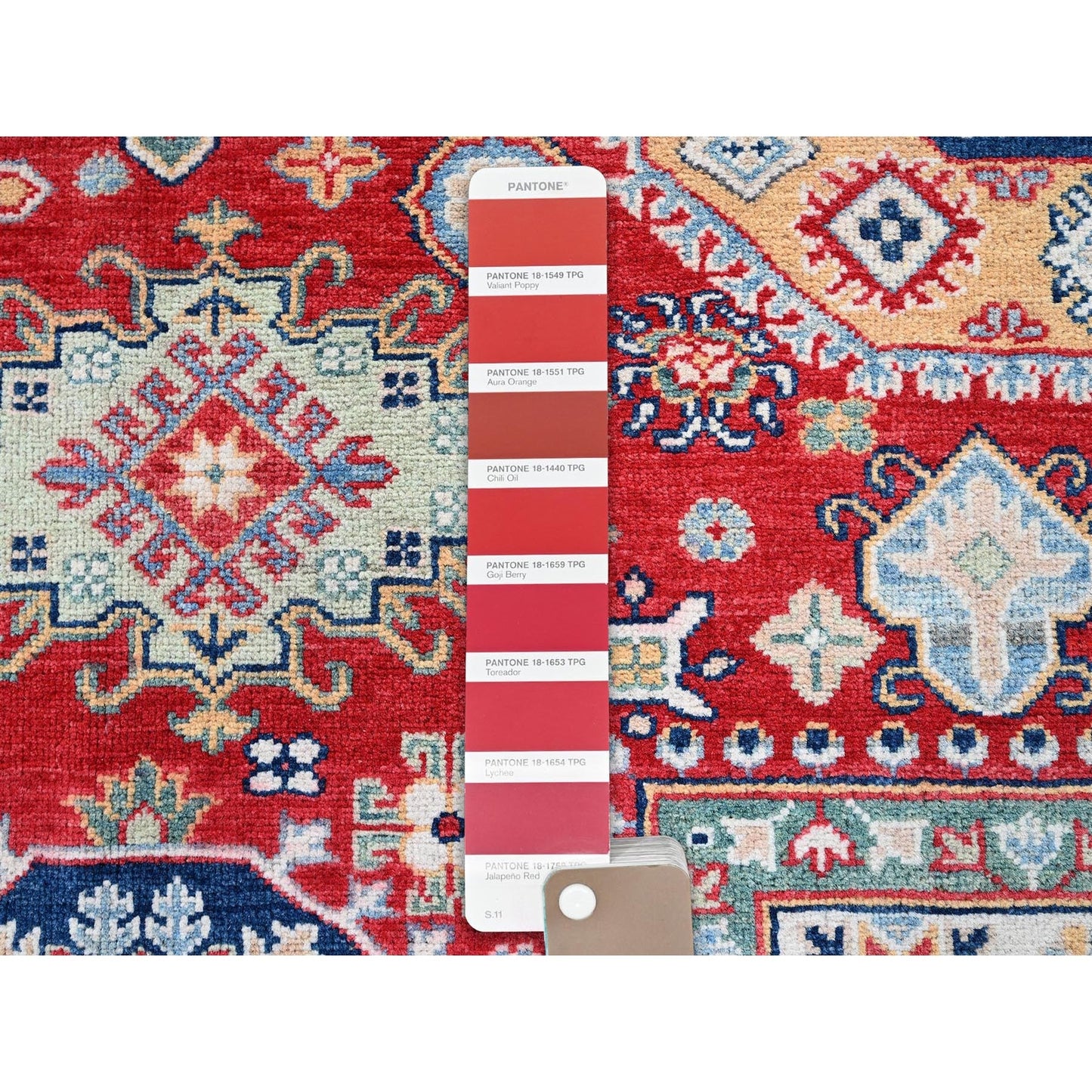9'1"X11'9" Berry Red Kazak With Geometric Design Hand Knotted Soft Wool Rug