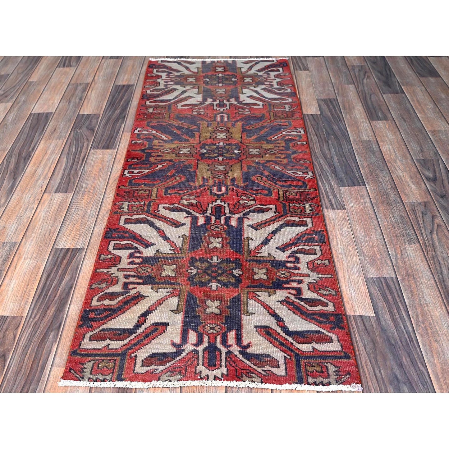 2'1"X5'4" Red Vintage Zoroastrian Heris Hand Knotted Pure Wool Runner Rug