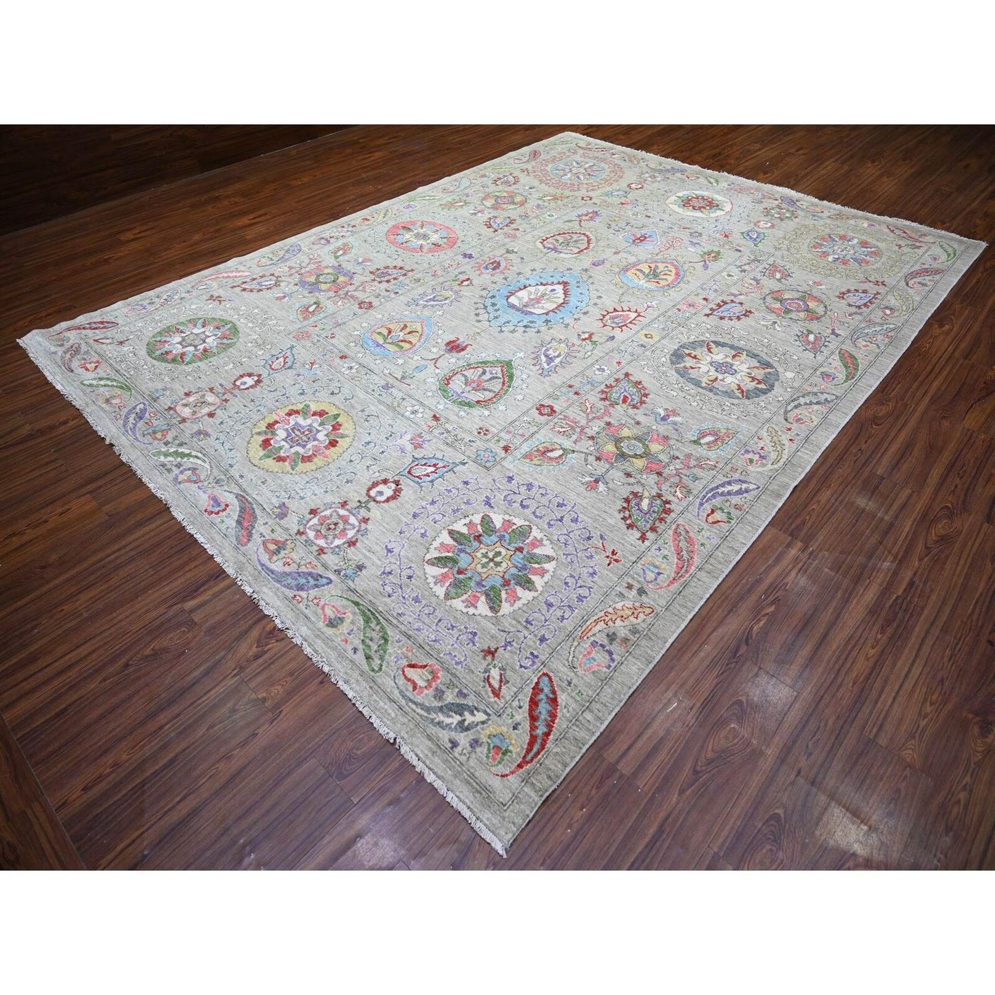 9'X12'2" Light Beige Soft Wool Hand Knotted Fine Peshawar Rug
