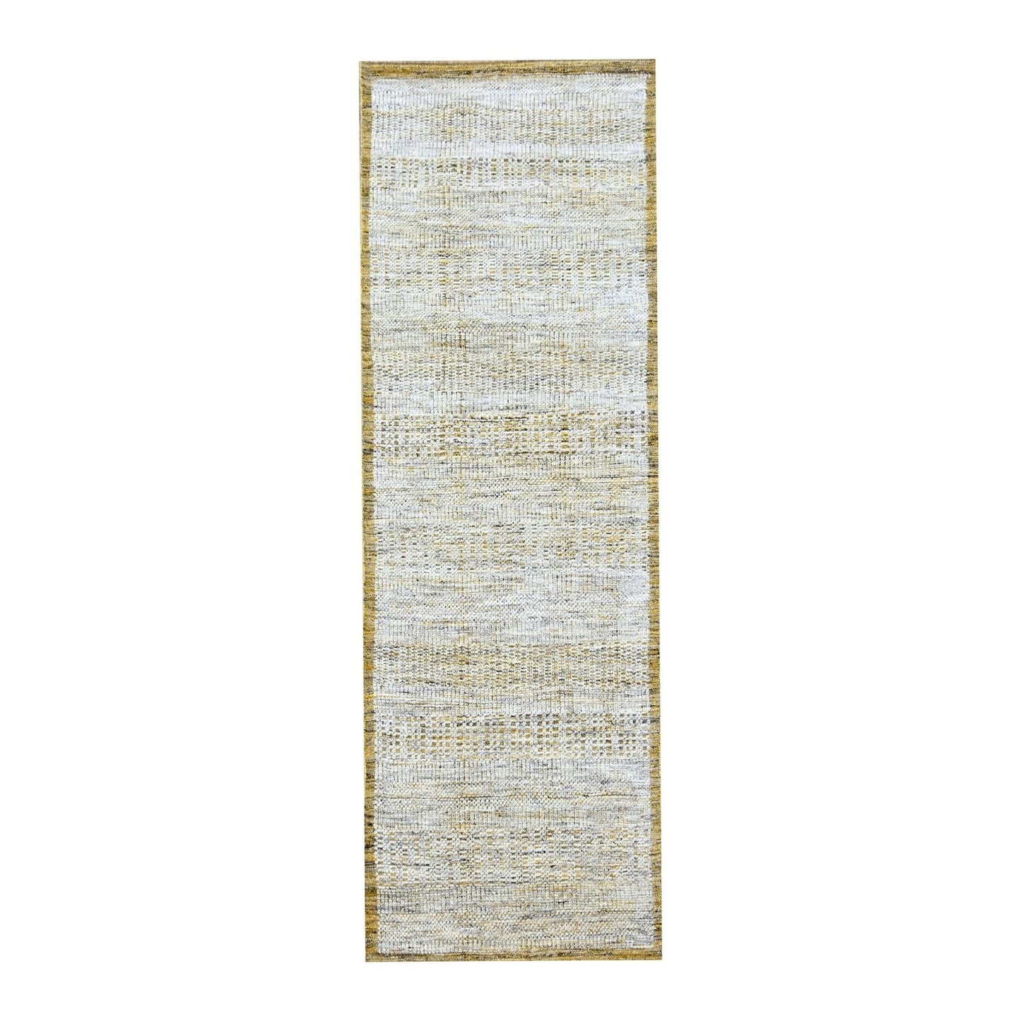 2'7"X8'2" White & Gold Hand Knotted Oxidized Grass Design Wool Runner Rug