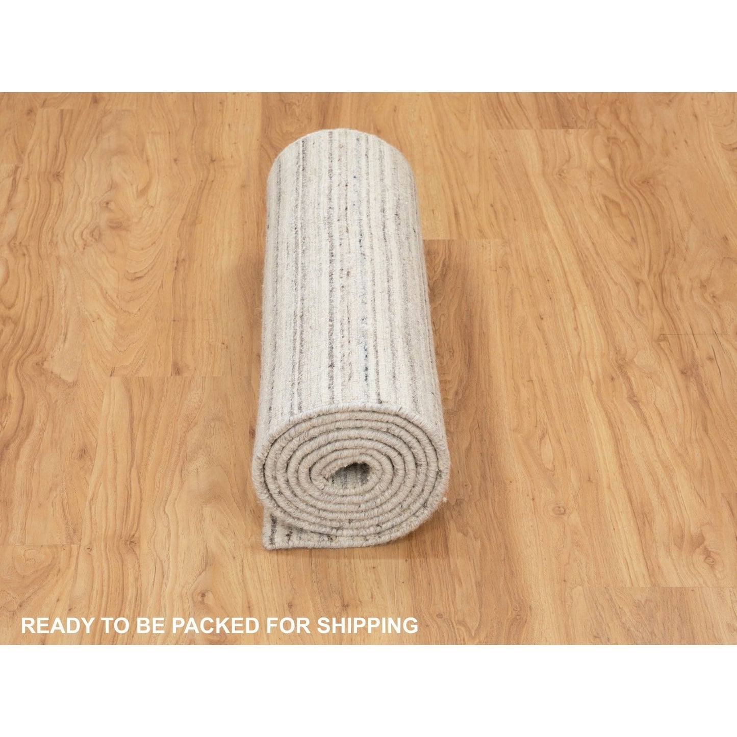 2'6"X9'8" Beige Hand Loomed Organic Wool Modern Runner Oriental Rug