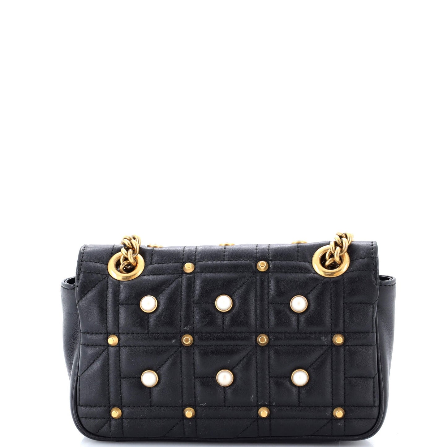 Gucci Pearly Gg Marmont Flap Bag Embellished Matelasse Leather Mini
