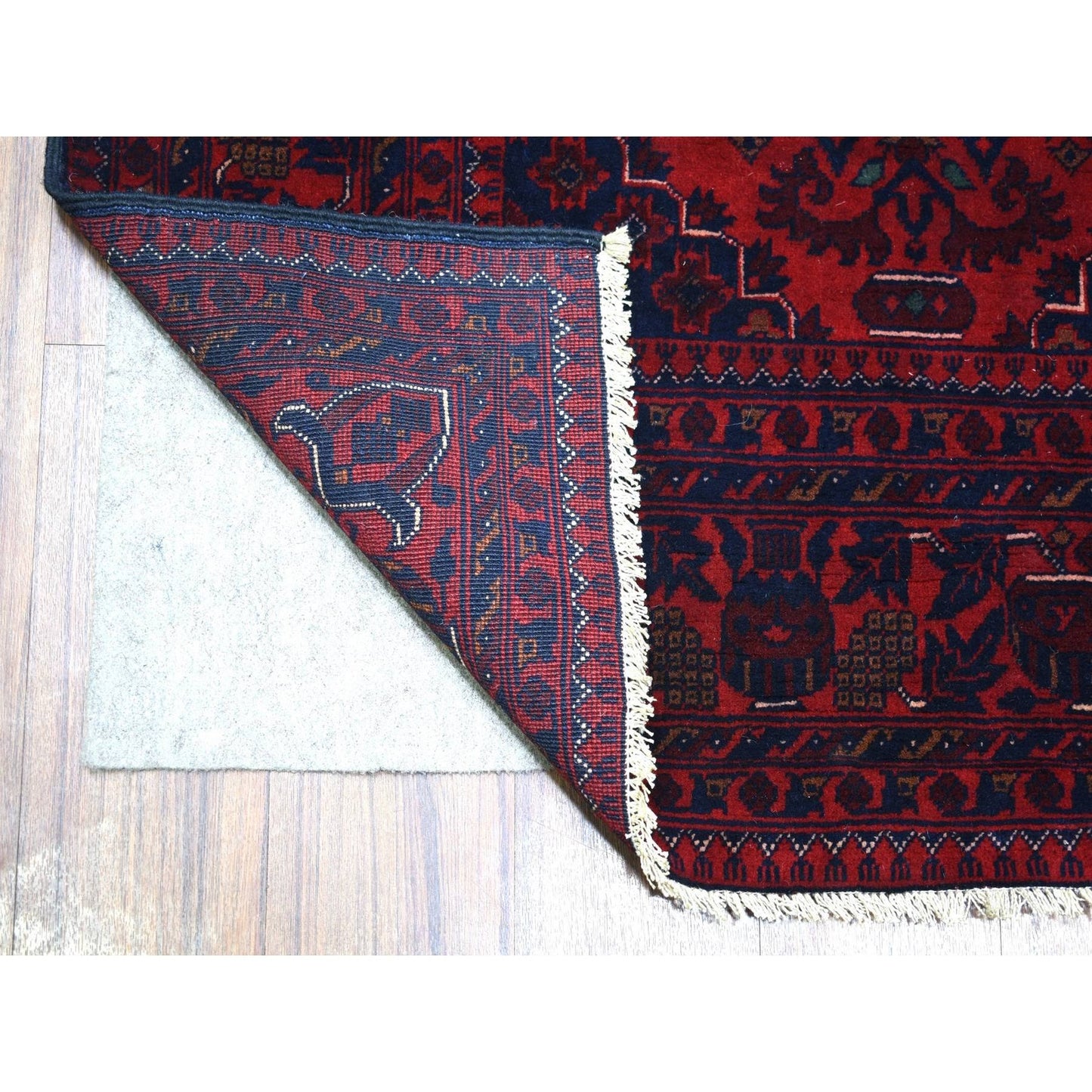 5'6"X7'8" Deep Red Hand Knotted Afghan Khamyab Soft Wool Rug