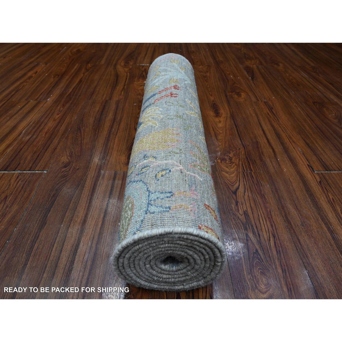 2'7"X10' Gray Peshawar Birds Of Paradise Wool Hand Knotted Runner Rug