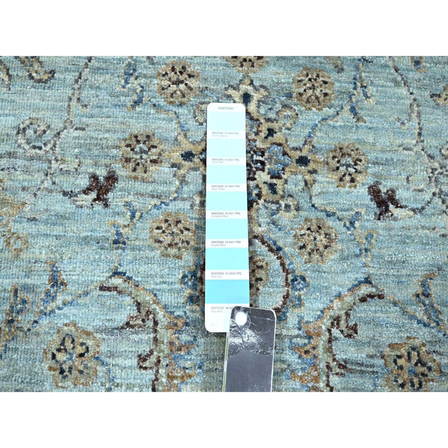 8'X8' Sky Blue Shah Abbas Flower Design Pure Wool Hand Knotted Square Rug