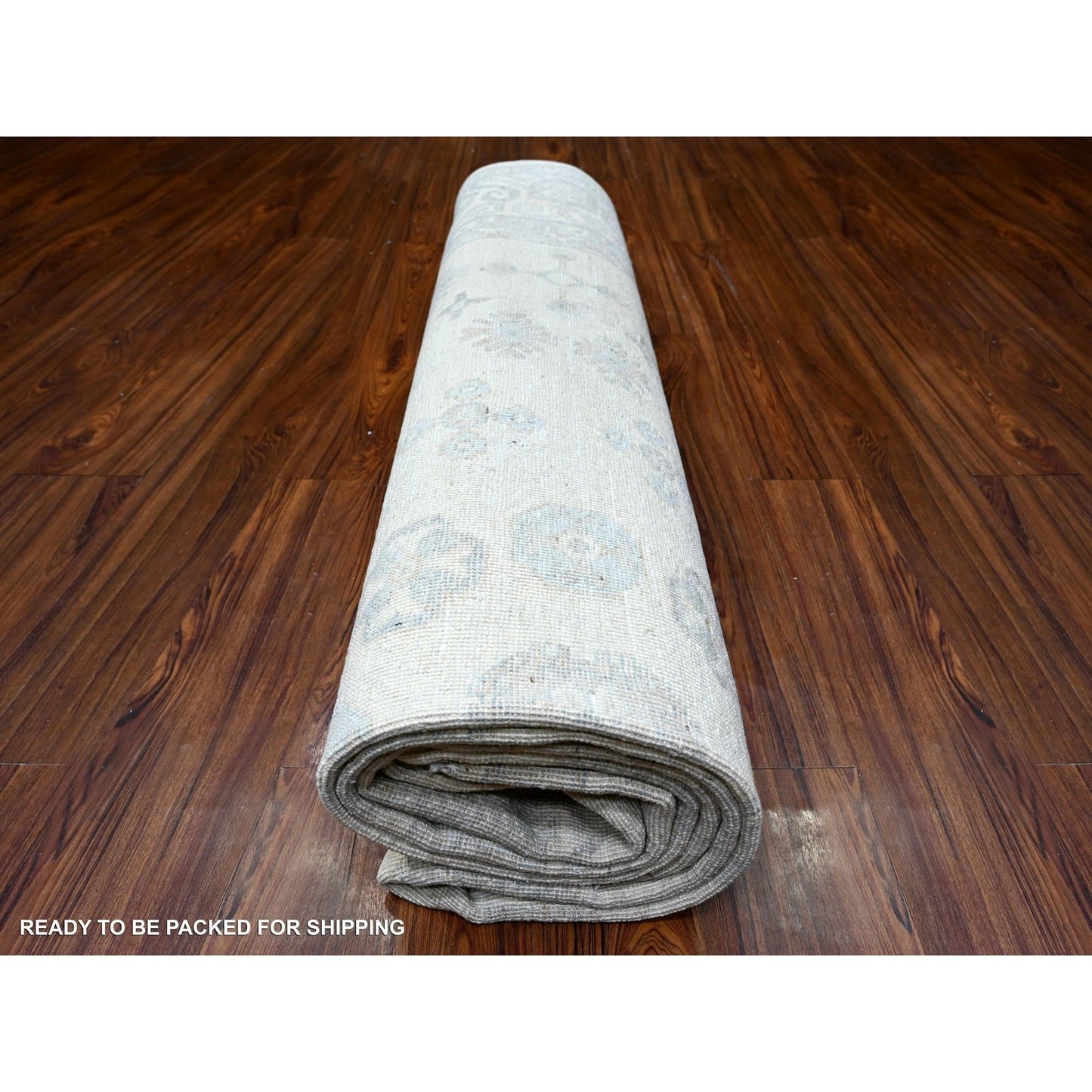 8'9"X11'7" Ivory Pure Wool White Wash Peshawar Hand Knotted Rug