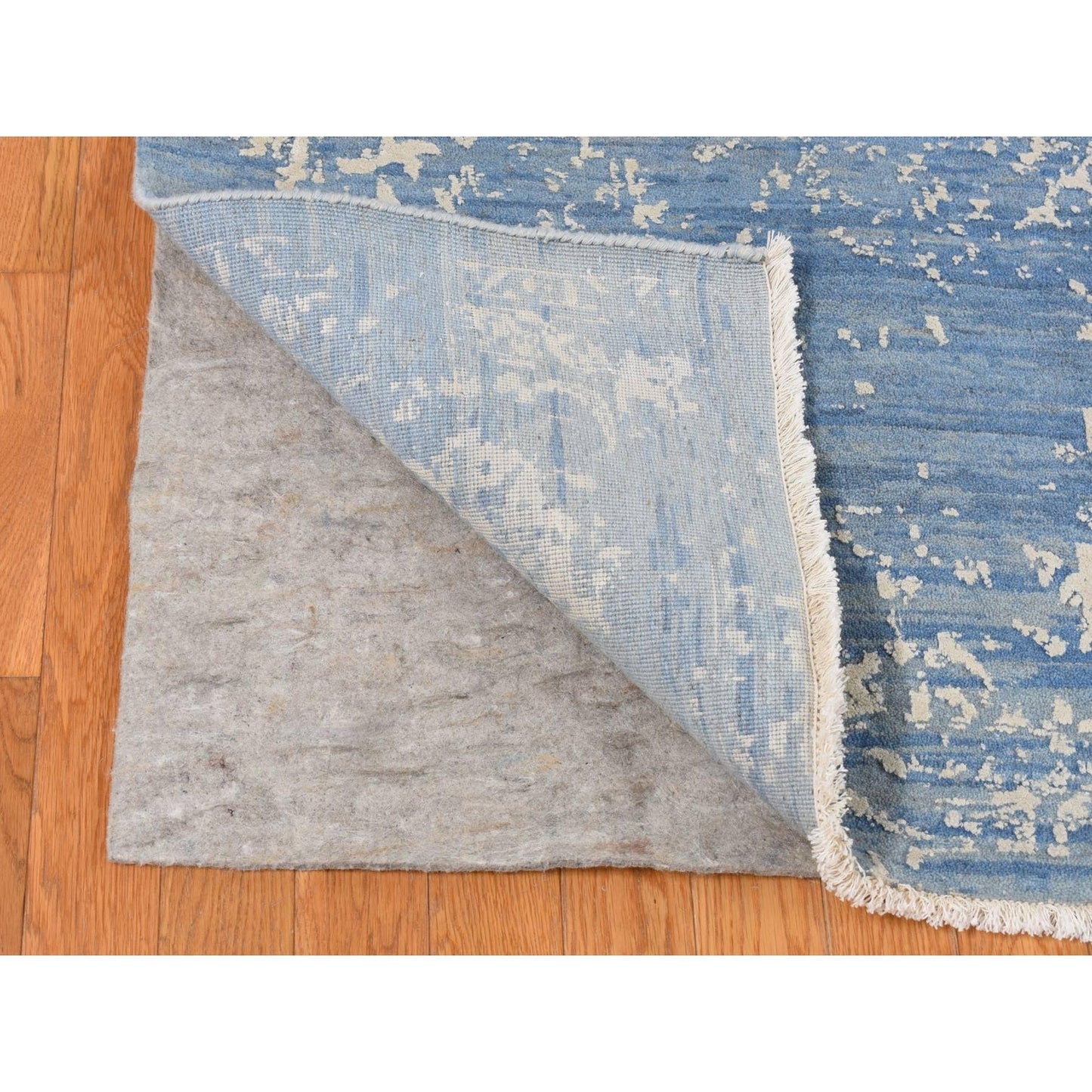 9'2"X12'1" Blue Broken Zoroastrian Design Wool And Silk Hand Knotted Rug