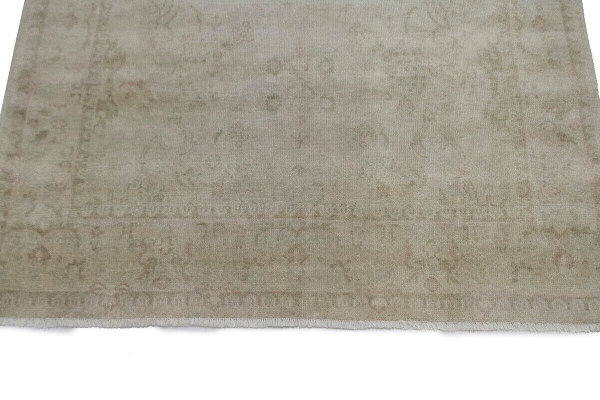 Transitional Muted Beige Floral Handmade Oriental