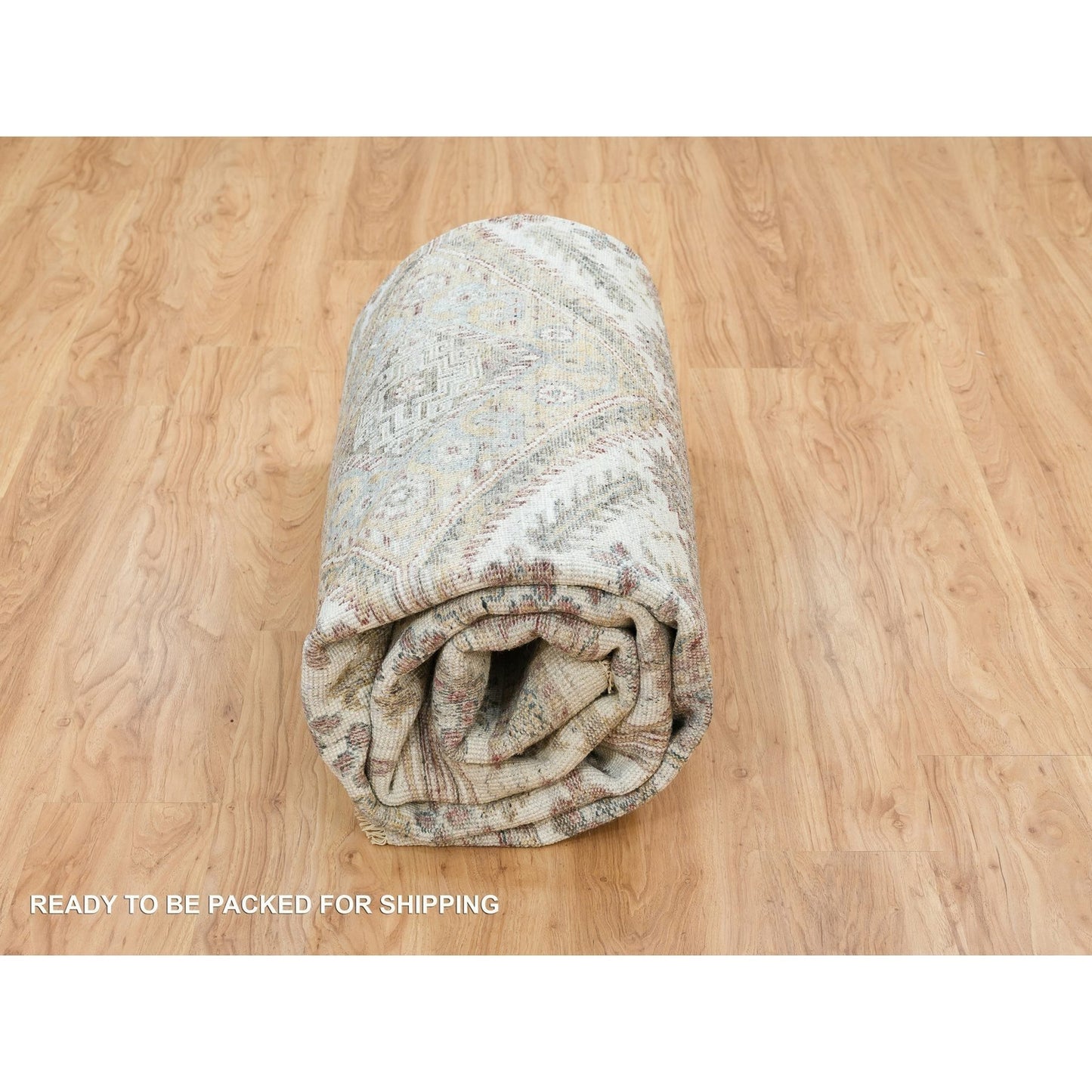 9'10"X10' Ivory Wool Hand Knotted Flower Rosettes Border Oriental Rug
