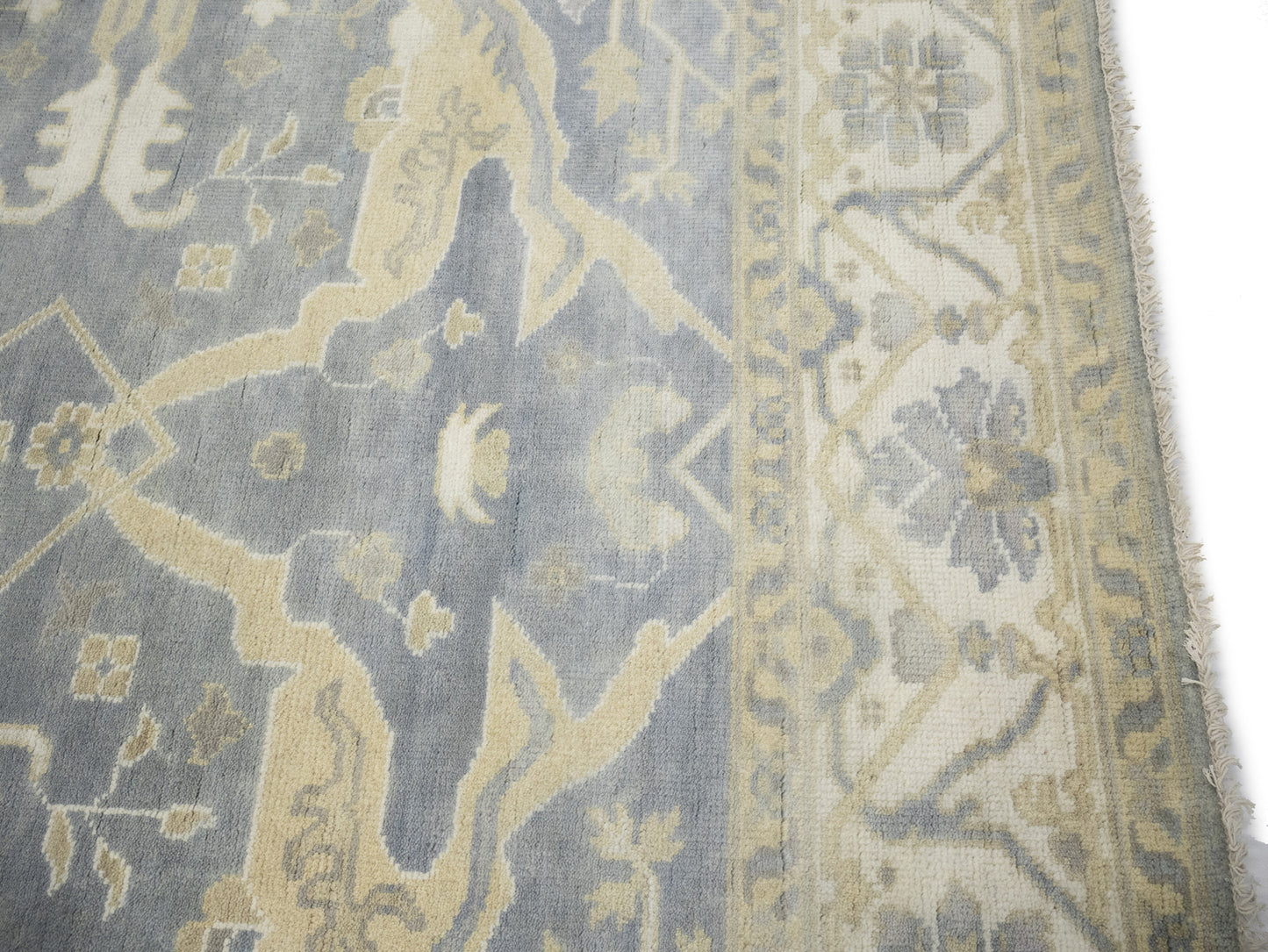 Muted Gray Floral Oushak Oriental Rug Handmade