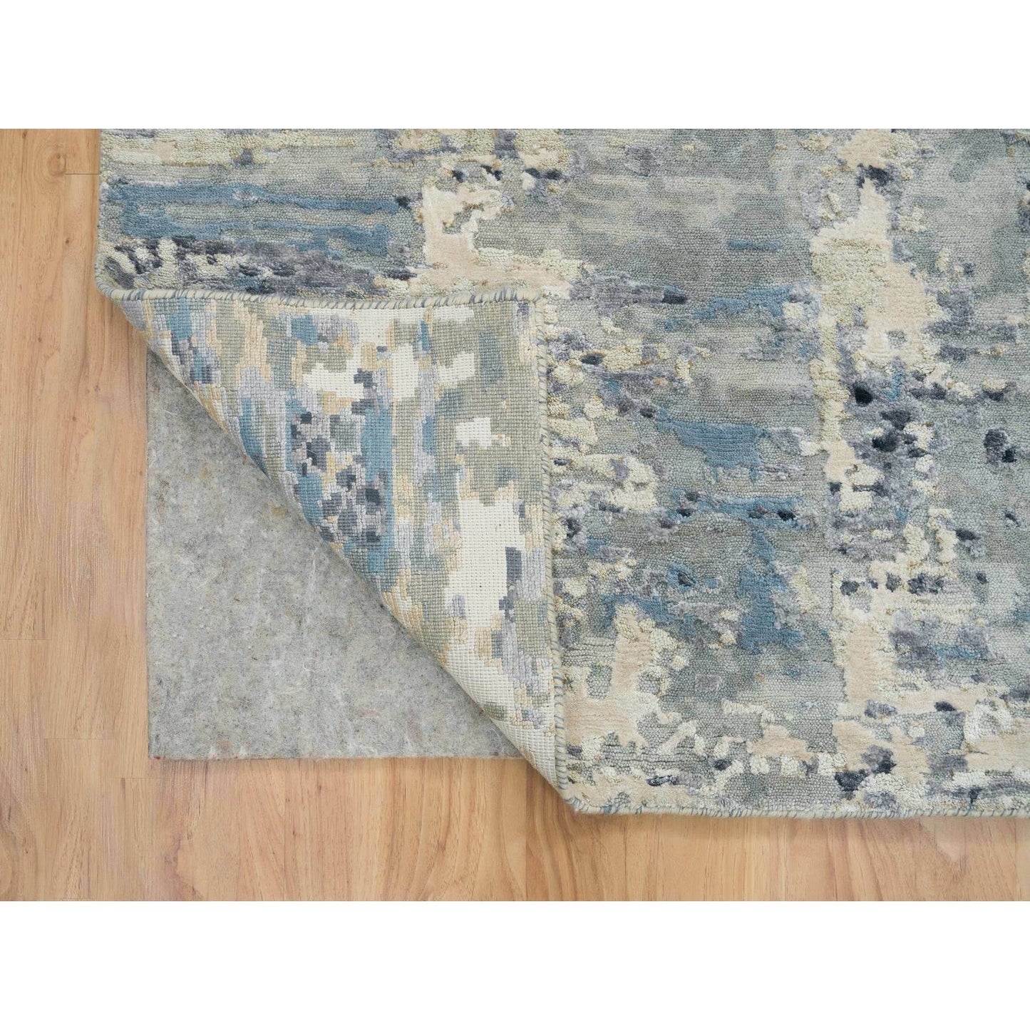 10'1"X10'1" Blue Hand Knotted Abstract Design Wool Square Oriental Rug