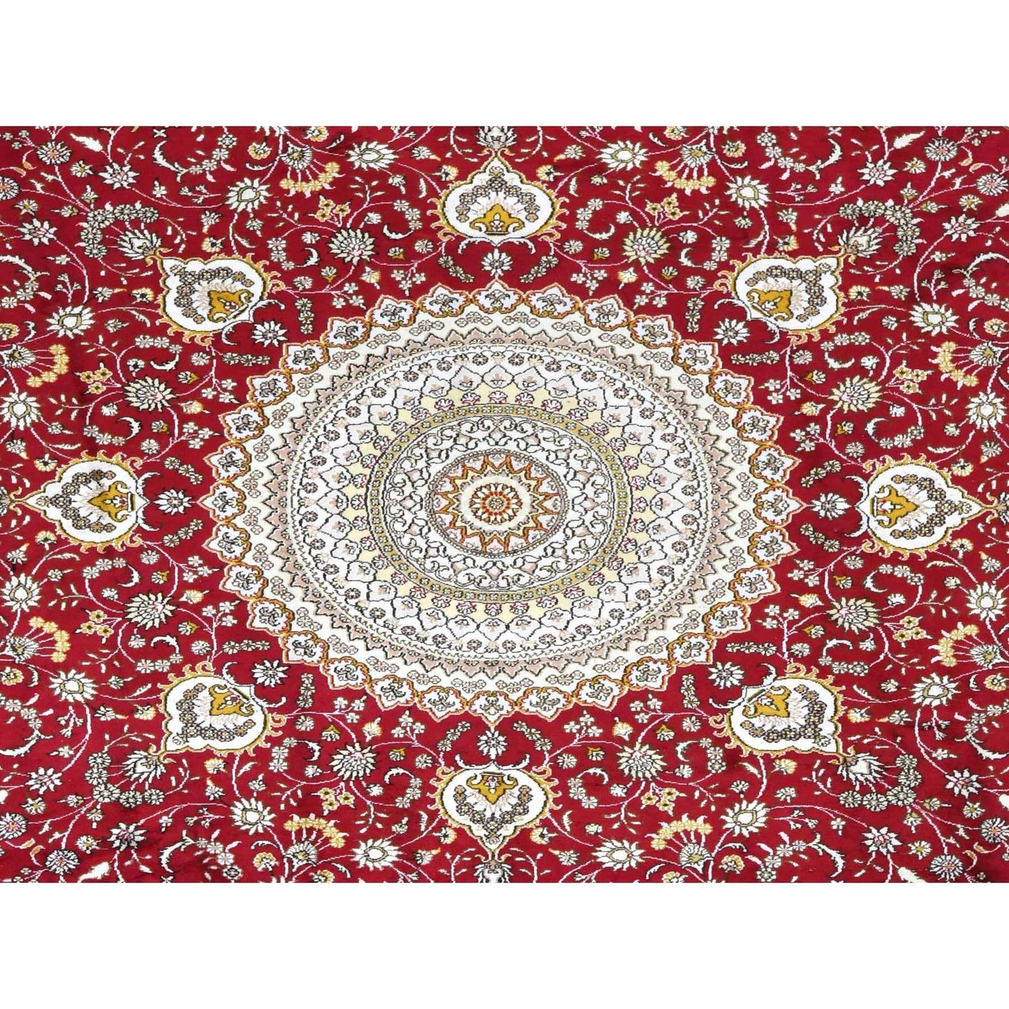 10'9"X10'9" Fire Brick Red Hand Knotted Silken 300 Kpsi Round Rug