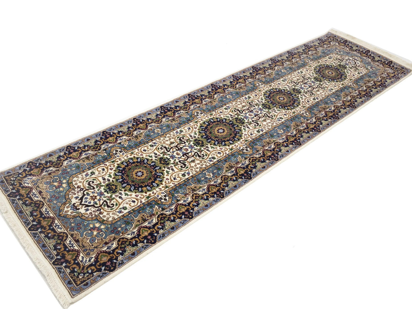 Handmade Kirman Oriental Runner Rug Floral Design