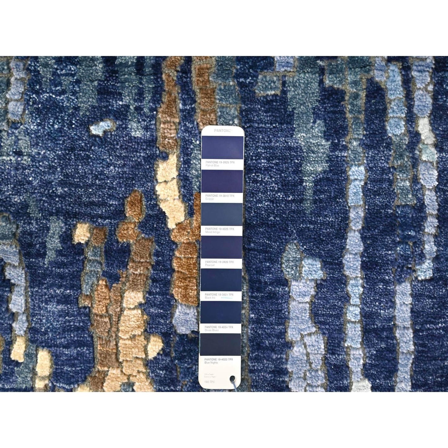 2'6"X12' Yale Blue Mosaic Design Hand Knotted Wool And Silk Runner Rug