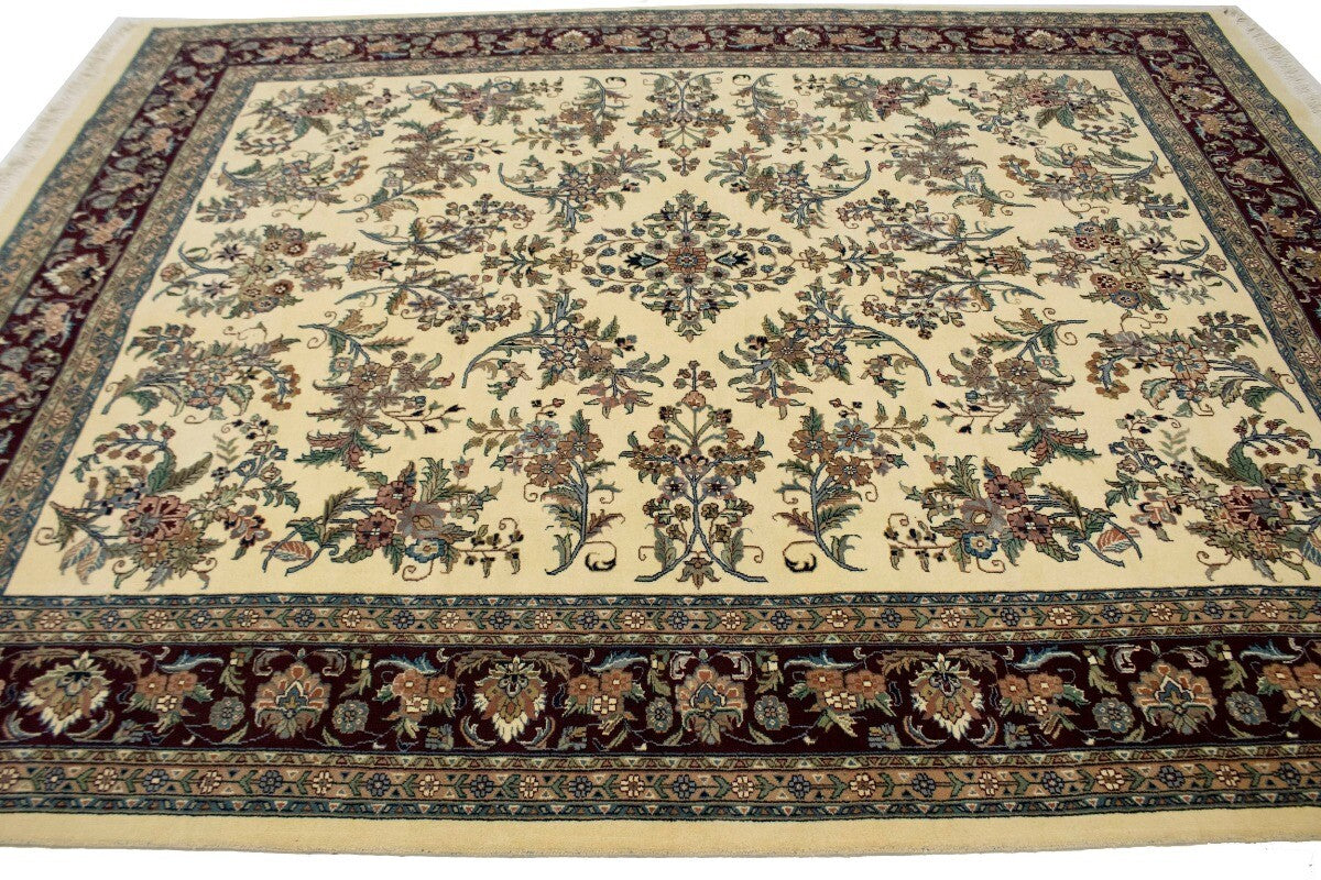 Classic Beige Floral Design Hand-Knotted Oriental