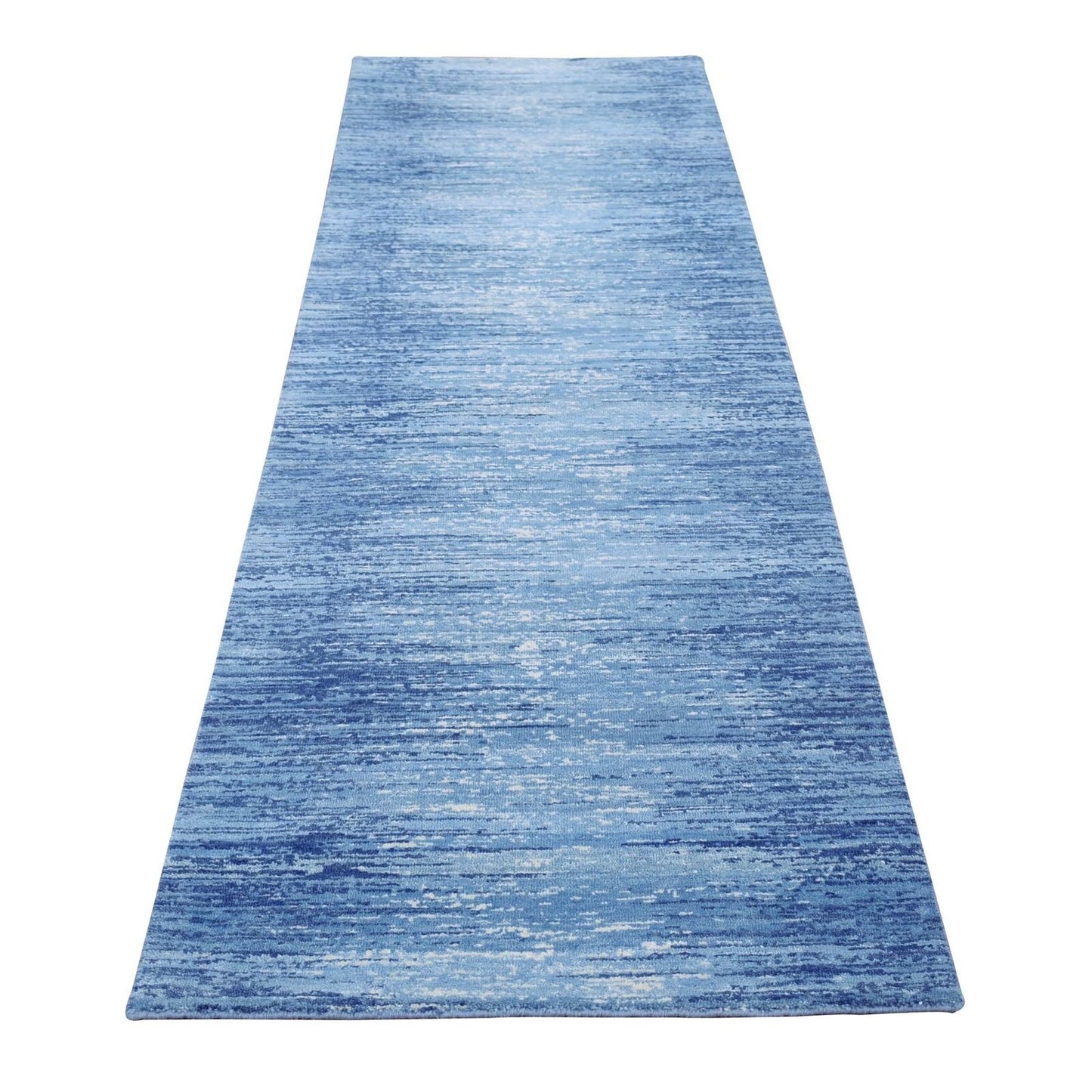 2'7"X10'2" Hand Knotted Ombre Design Pure Wool Blue Oriental Runner Rug