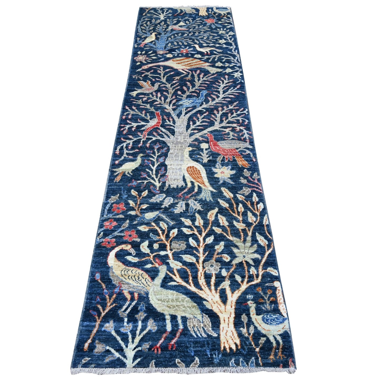 2'6"X9'7" Blue Afghan Peshawar Hand Knotted 100% Wool Runner Rug