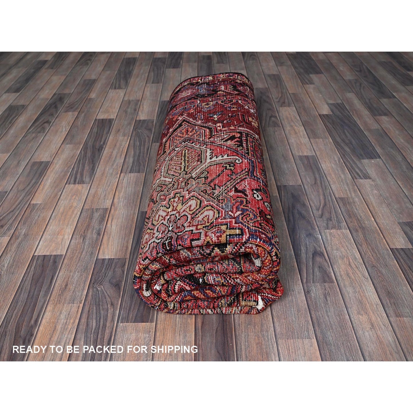 7'10"X10'6" Blush Red Vintage Zoroastrian Heris Pure Wool Hand Knotted Rug