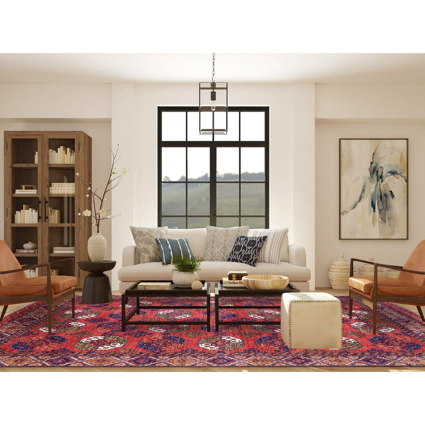 10'X13'9" Soft Wool Hand Knotted Coral Red Afghan Ersari Rug