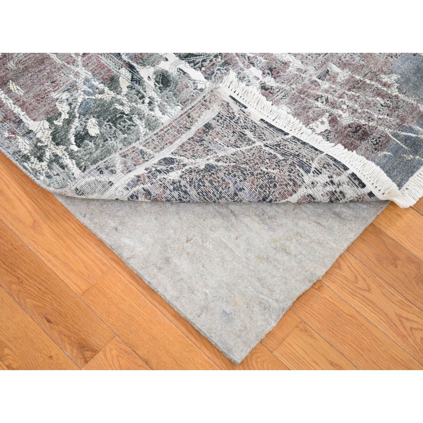 7'7"X10'1" Gray Hand Knotted Broken Zoroastrian Design Silk With Wool Rug