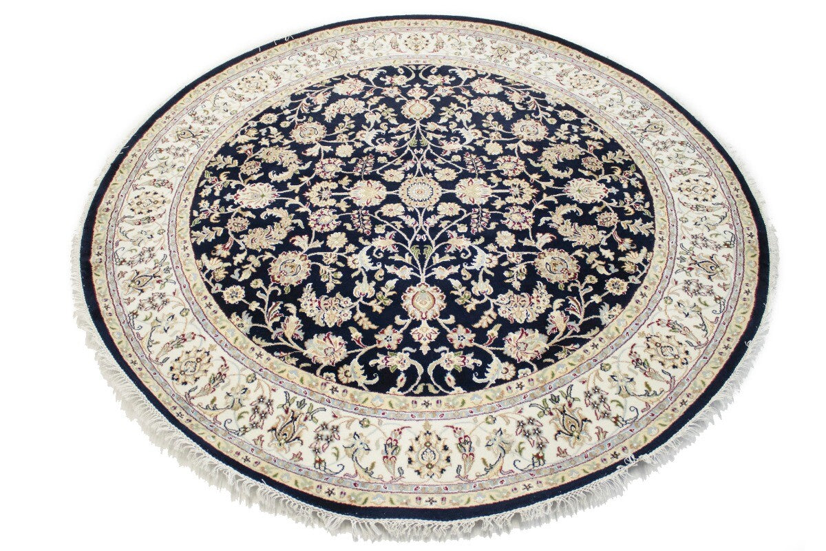 Handmade Indo-Nain Dark Navy Floral Design Round