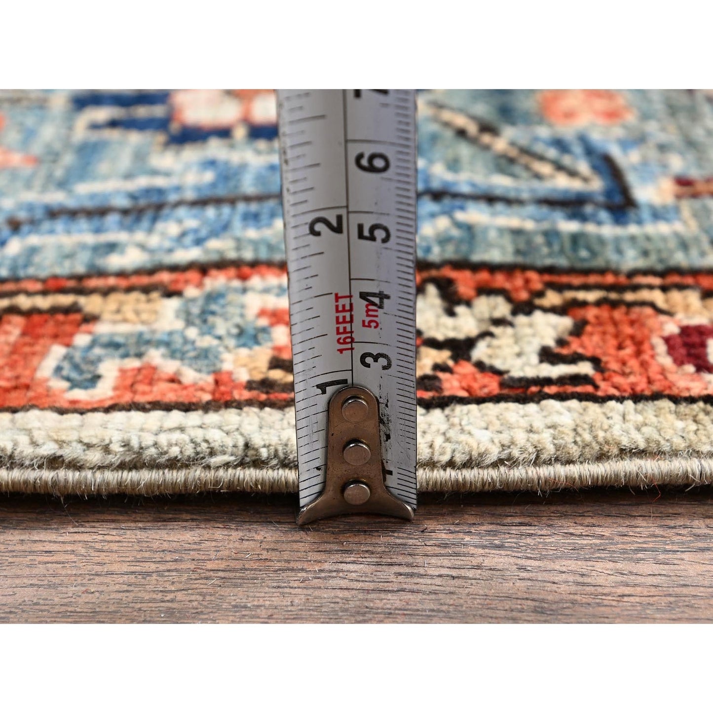 4'3"X13'1" Light Green Karjihooz Design Soft Wool Hand Knotted Runner Rug