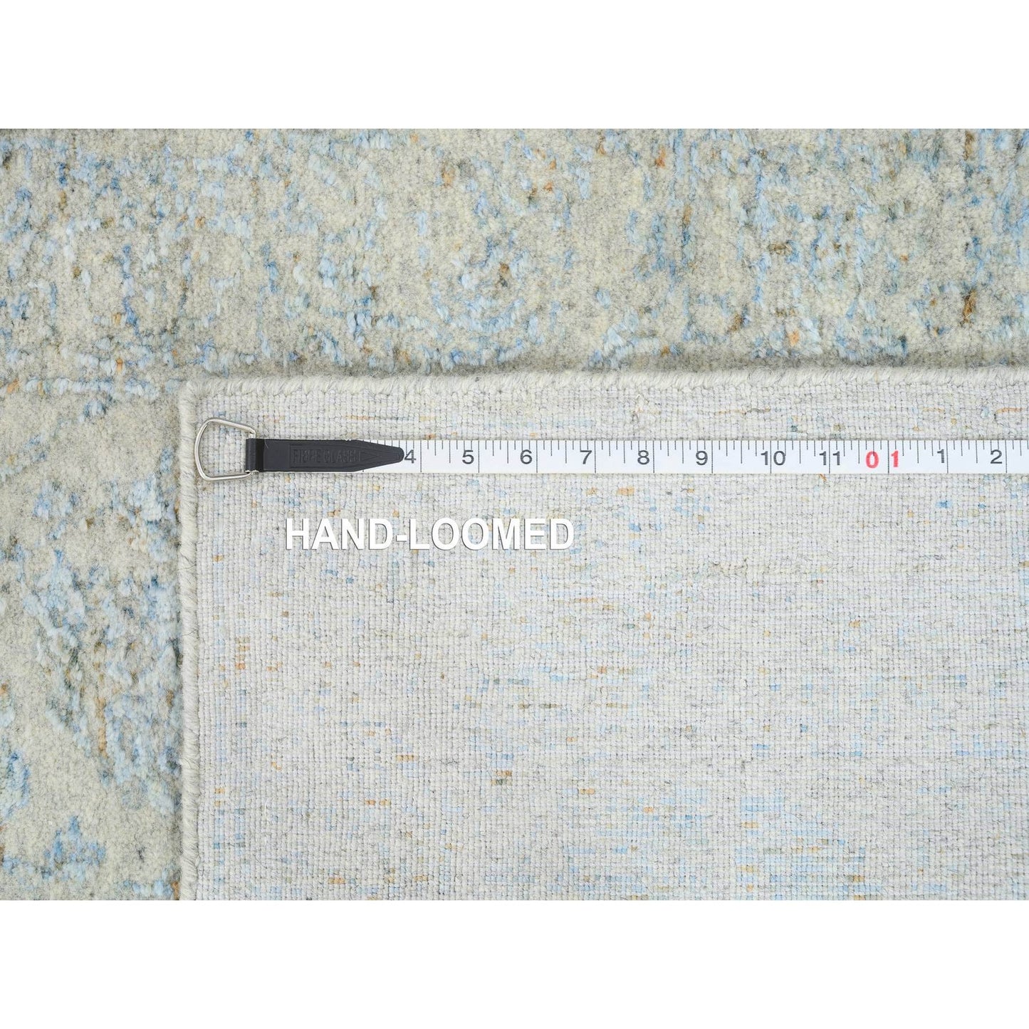 2'6"X12' Gray Wool And Silk Jacquard Hand Loomed Tebraz Runner Rug