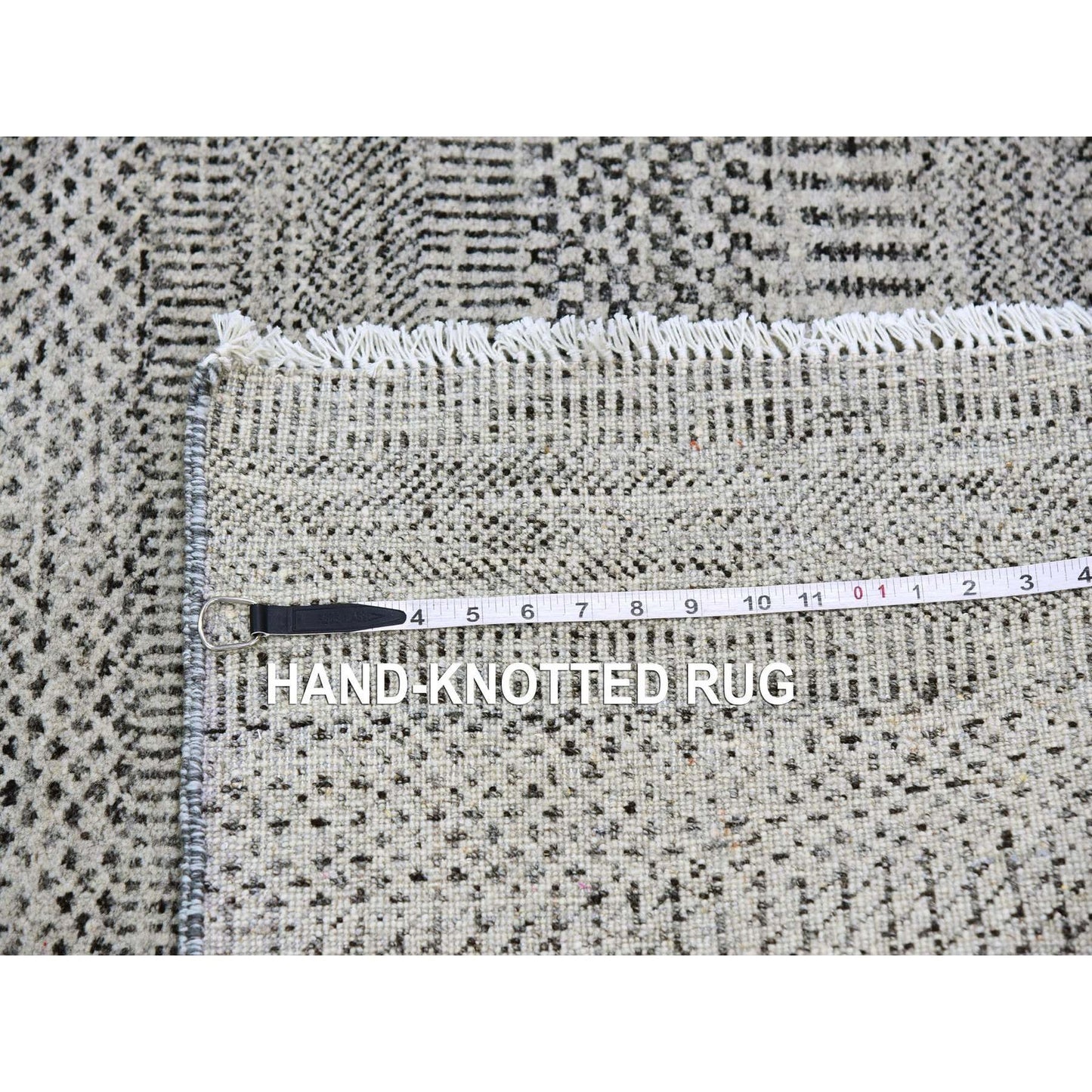 3'X4'10" Stone Eagle Gray Undyed Wool Grass Design Hand Knotted Rug