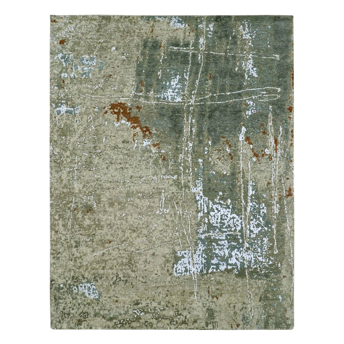 7'10"X10'2" Beige Pure Wool Abstract With Galaxy Design Hand Knotted Rug