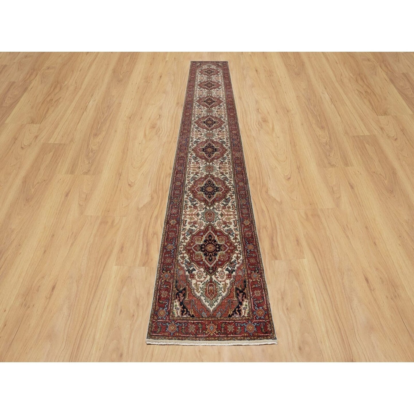 2'6"X16'1" Ivory Wool Heris Re-Creation Motifs Hand Knotted Xl Runner Rug