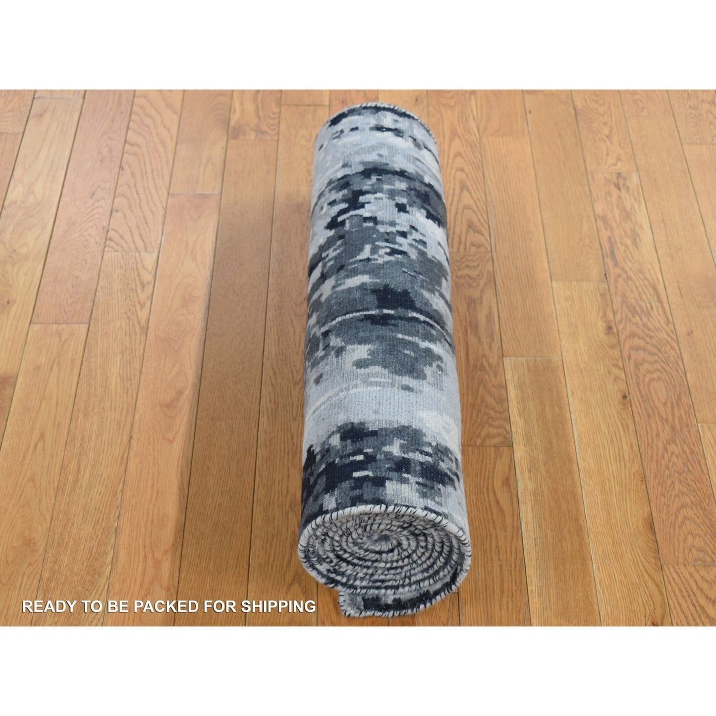 2'7"X6'2" Black Abstract Design Wool And Silk Hand Knotted Runner Rug