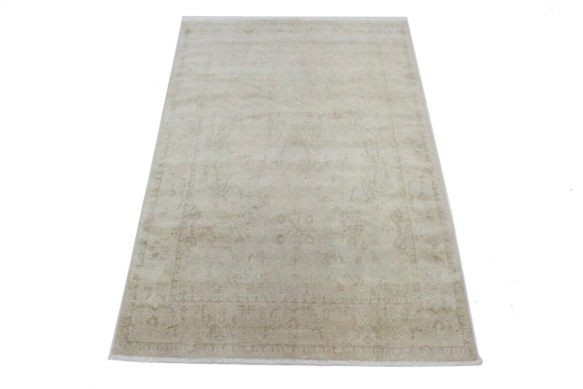 Transitional Muted Beige Floral Handmade Oriental
