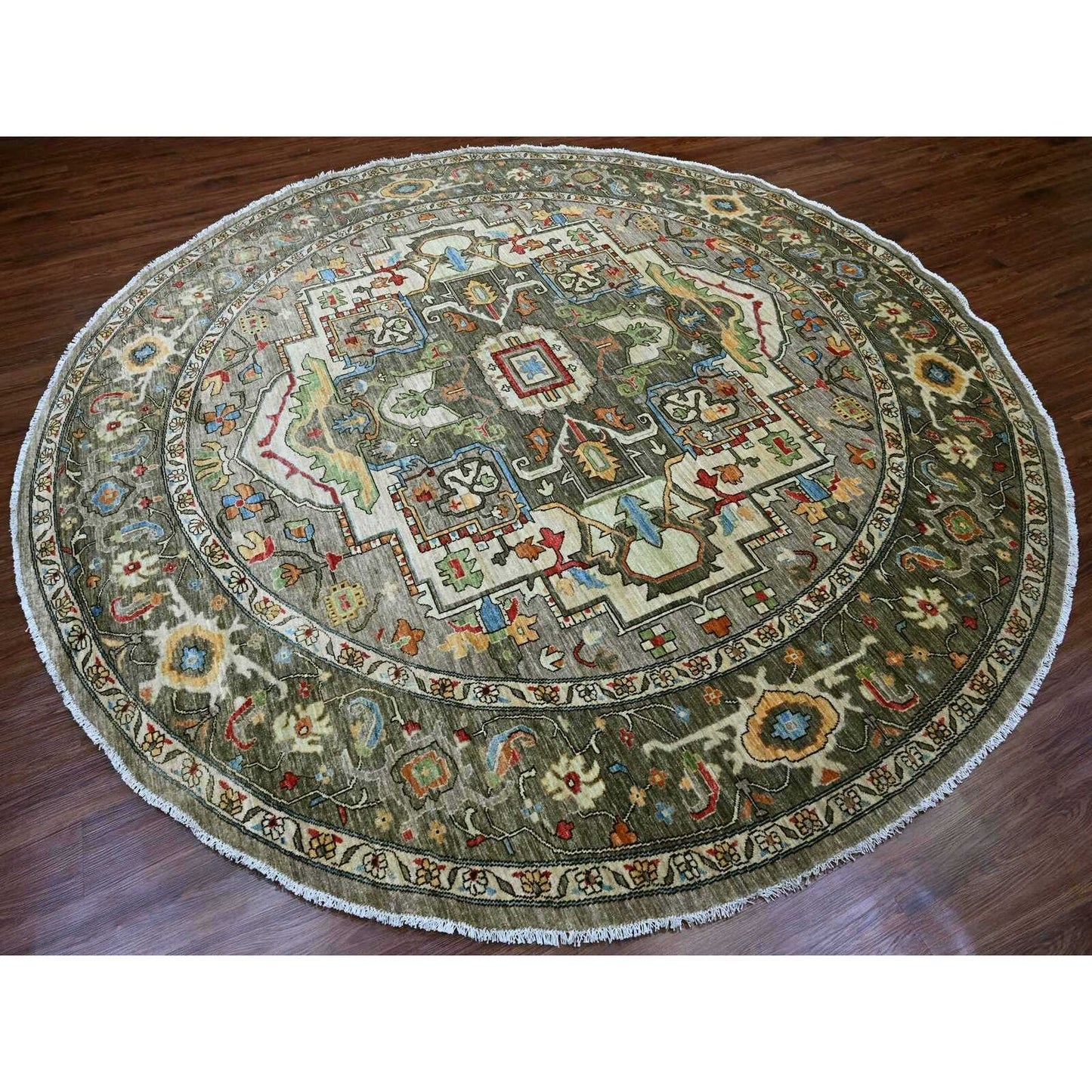 10'X10' Sonic Gray Peshawar With Heris Design Wool Hand Knotted Round Rug