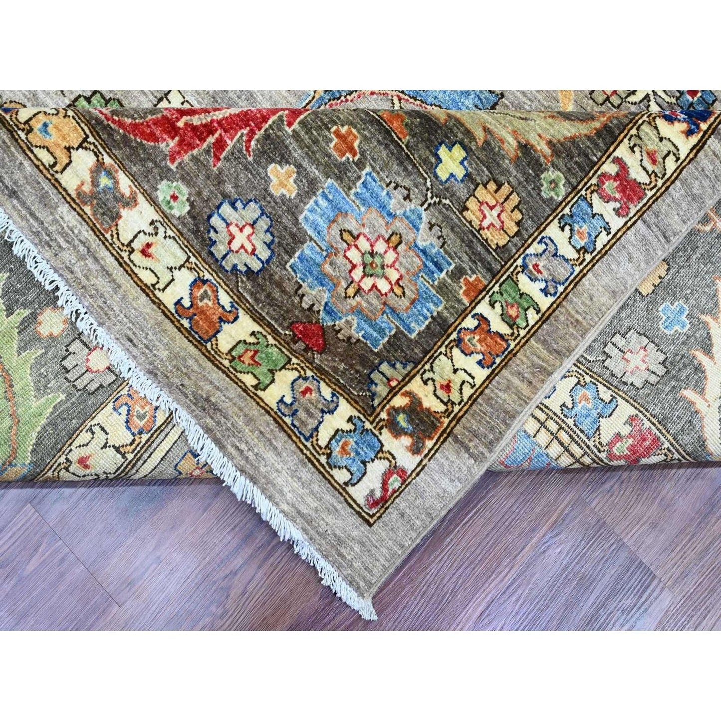 10'X13'4" Stone Gray Peshawar Heris All Over Design Wool Hand Knotted Rug