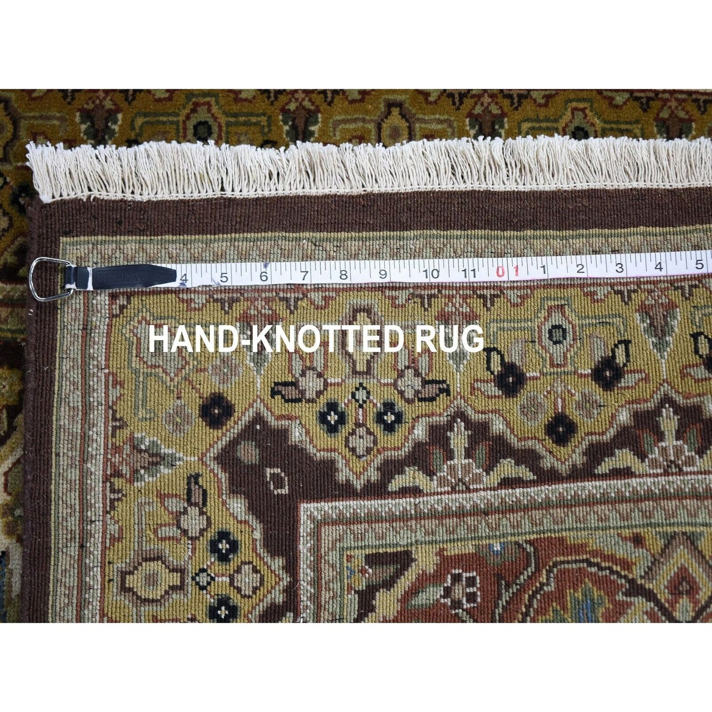2'7"X12' Brown Tebraz Garden Design Runner Hand Knotted Pure Wool Rug