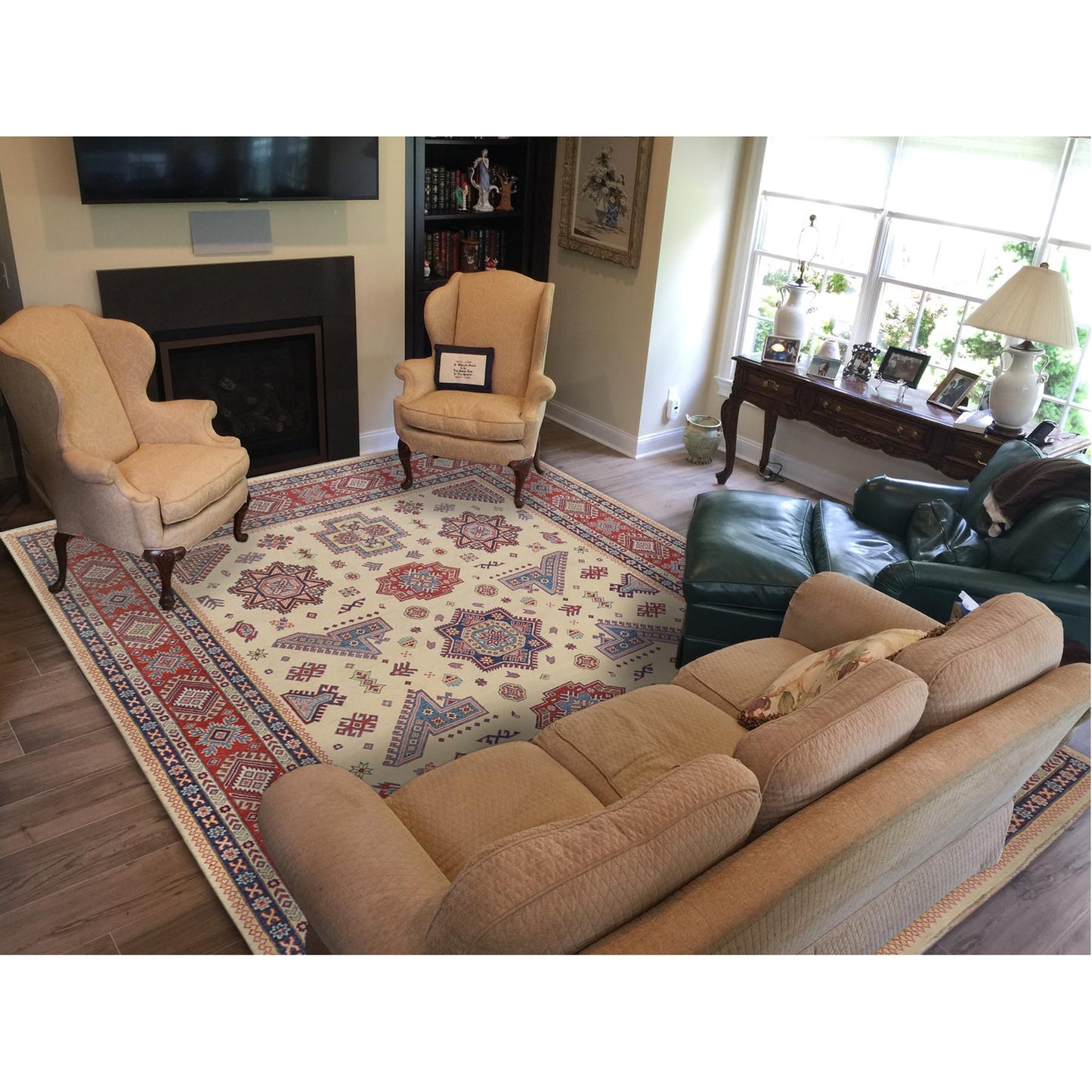 8'8"X12' Ivory Special Kazak Pure Wool Hand Knotted Oriental Rug