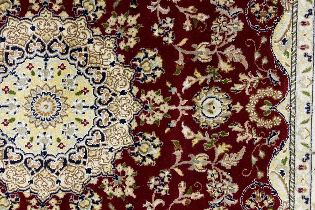 6X6 Ft Square Red Floral Indo-Nain Rug Classic